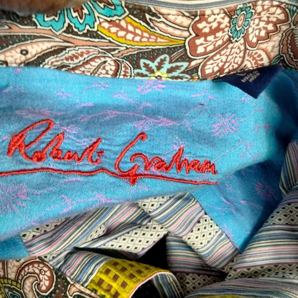 Robert Graham Shirt Mens L Multicolor Striped Contrast Flip Cuff Embroidered - Picture 9 of 9